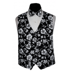 Black and White Hawaiian Hibiscus Floral Tuxedo Vest and Tie Set